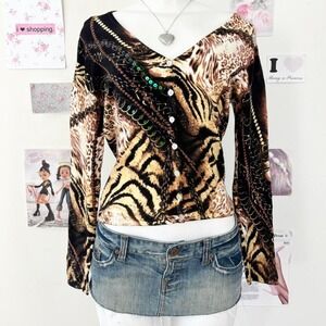 Vintage Louise FD Animal Print Sequin V-Neck Cardigan – Size S/M